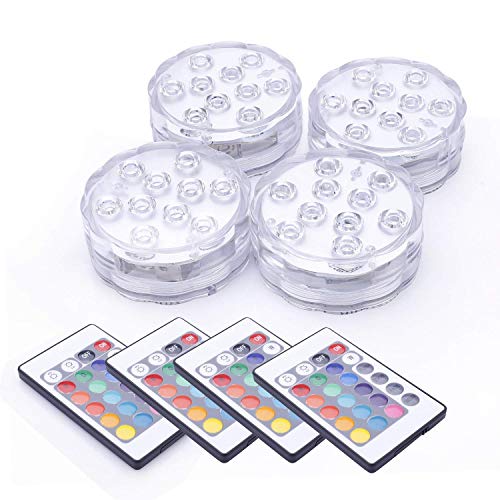 LED Luci Piscina MAVIE 10LEDs Luce Subacquea con Telecomando Immergibili Luci RGB Multicolore Impermeabile Luci LED Laghetto Illuminazione per Vaso Base Vasca Da Bagno Decorazione4 PACCHETTO