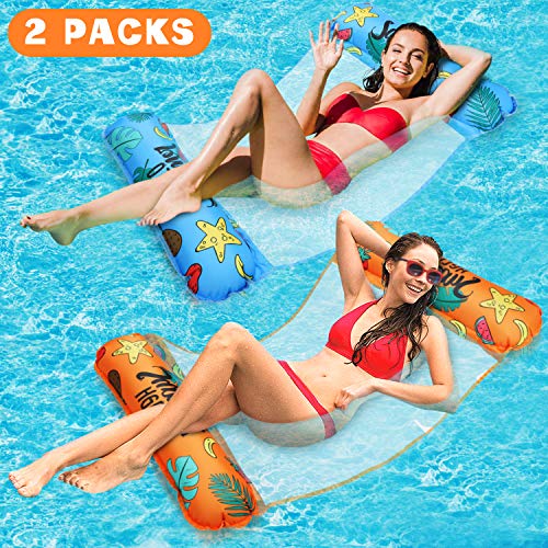 lenbest 2 Pack Amaca Gonfiabile Un Click Gonfiabile Amaca di Acqua Galleggiante Gonfiabile Pieghevole Letto Lounge Materassino Sedia Sdraio da Mare Piscina Spiaggia Giardino per Adulti Bambini