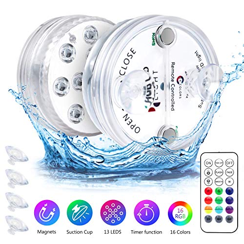 Luci per PiscinaLaghetto MOSRACY 13 RGB Luci a LED Subacquee Impermeabili a LED con Temporizzazione RF per Vasca IdromassaggioGiardino Piscina Acquario Decorazioni per la casa 2 confezioni