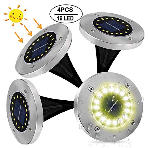 Luci Solari Giardino Afaneep 4pcs 16LED Luci Solari Esterno Giardino IP65 Impermeabile Luci Solari per Cortile Esterno Vialetto Giardino Bordo Piscina Bianco Caldo