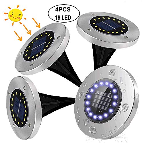 Luci Solari Giardino Afaneep 4pcs 16LED Luci Solari Esterno Giardino IP65 Impermeabile Luci Solari per Cortile Esterno Vialetto Giardino Bordo Piscina Bianco Freddo