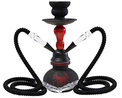 Madgrow Growing Art Narghil Spider Red in vetro 25 cm 2 tubi acrilici corpo nero opaco resina vassoio e braciere nero opaco confezione da 10 pastiglie di carbone e 10 beccucci