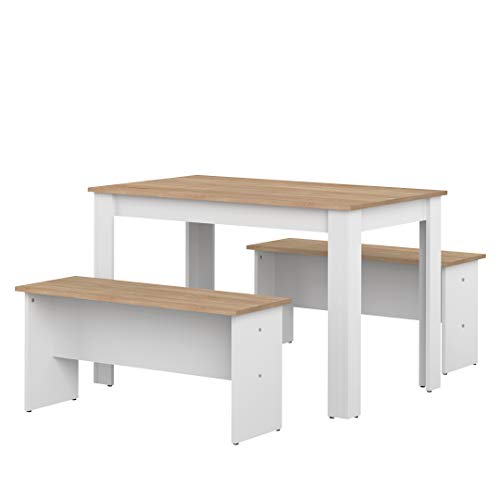 Marchio Amazon AmazonBasics Set da pranzo con 2 panche 110 x 70 x 73 cm L x P x A colore bianco e quercia