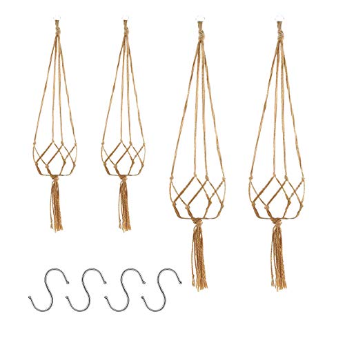 Matogle 4 Pezzi Corda di Canapa da Appendere Vasi di Fiori con Ganci per Interni ed Esterni a Soffitto Balcone Finestra Portico Serra Giardino Caff Decorazione per Casa 2 Misure