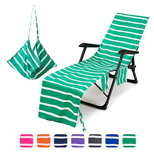 Mingfuxin telo coprisedia da spiaggia in microfibra con tasche laterali telo da spiaggia in spugna per sdraio prendere il sole vacanze Verde prato