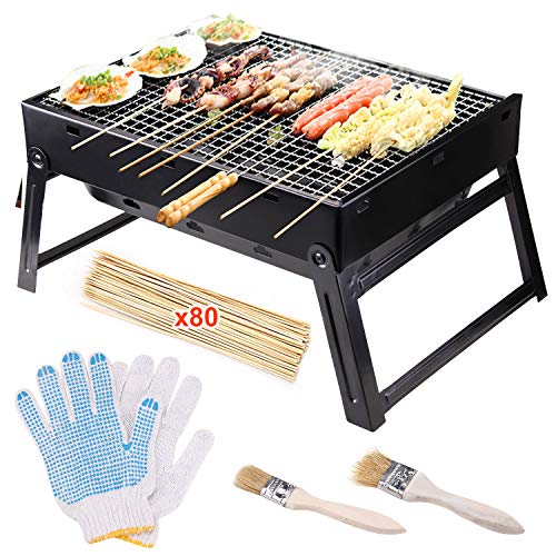 Minterest Barbecue Carbone Barbecue Portatile a Carbonella Mini Barbecue Piccolo Pieghevole per BBQ allaperto Giardino Terrazza Campeggio Picnic 35x27x20CM