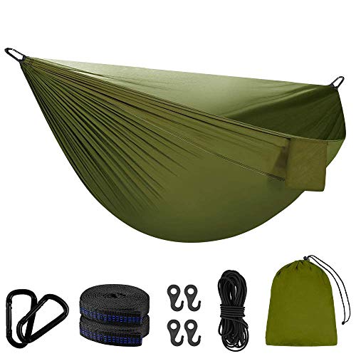 Mitening Amaca di Stoffa Portatile Ampio 2 Persona Campeggio Viaggio Ultraleggera 290x140cm Nylon Paracadute ad Asciugatura Rapida con 2xMoschettoni PremiumImbracature in Nylon Incluse1xZanzariera