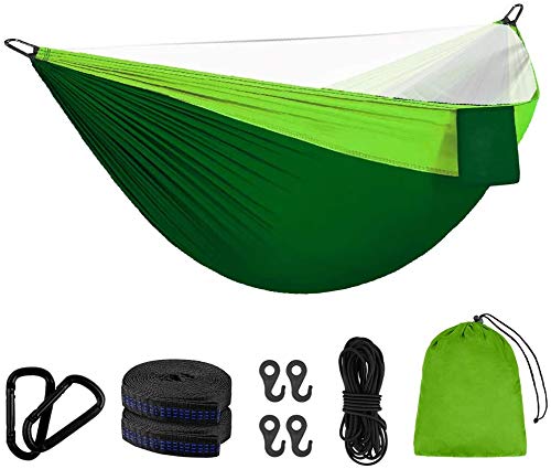 Mitening Amaca di Stoffa Portatile Ampio 2 Persona Campeggio Viaggio Ultraleggera 290x140cm Nylon Paracadute ad Asciugatura Rapida con 2xMoschettoni PremiumImbracature in Nylon Incluse1xZanzariera