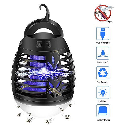 mixigoo Zanzariera Elettrica 2in1 Lampada Antizanzare IPX6 Impermeabile Lanterna da Campeggio con UV Mosquito Killer Lamp USB Lampada Repellente per Casa Giardino Interno Esterno