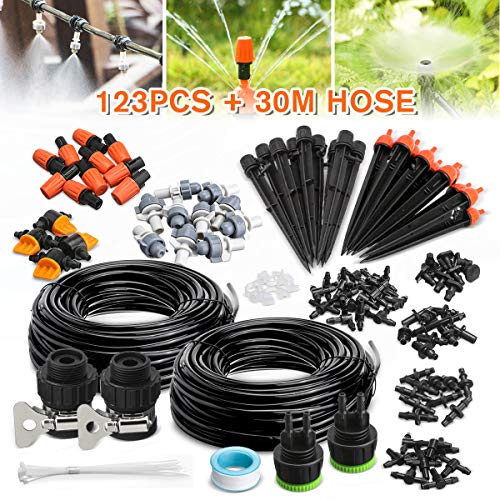 NASUM Kit Irrigazione a Goccia DIY Kit di Micro Irrigazione 123 Pz Sistema Irrigazione Automatico Irrigazione Sistema per Giardino Serra Impianto