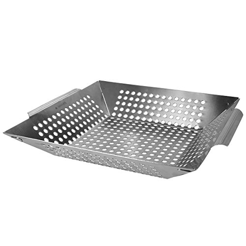 Navaris cestello per Barbecue in Acciaio Inox  Cesto per Grill Vassoio BBQ per Verdure  GrillWok Cesto per Grigliare arrostire 35x30x6cm