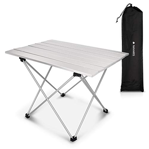 Navaris Tavolo Pieghevole in Alluminio  Tavolino Portatile Ripiegabile con Borsa da Trasporto 124kg da Esterno Spiaggia Giardino Campeggio Balcone