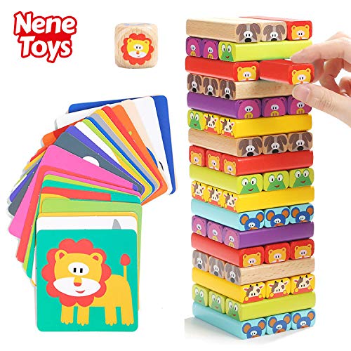 Nene Toys Torre Magica Colorata in Legno con Animali Gioco Educativo da Tavolo per Bambini Gioco Didattico 4 in 1 per Bambini da 3 a 9 anni Giocattolo Ideale come Regalo per Genitori e Figli