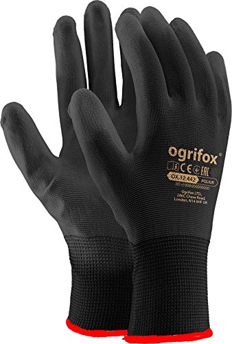 Ogrifox Guanti da lavoro in nylon rivestito in poliuretano nero per giardinaggio edilizia meccanica confezione da 24 paia Black M 8