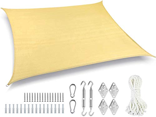 Ohuhu Tenda a Vela Parasole 24m X 3m Quadrato Telo da Sole con Installazione Kit di Fissaggio in Acciaio Inox per impieghi gravosi M8 Protezione Solare Respirante Anti UV Giardino Esterni