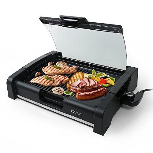 OZAVO BBQ Grill da Tavolo Coperchio in Vetro Elettrico Grill Barbecue Elettrico Griglia Piastra Grill 1650 Watt Termostato Regolabile
