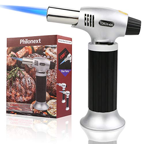 Philonext Torcia Cucina Accenditore a Torcia per Cucinare Fiamma Ossidrica Torcia a Gas per Cottura Alimenti Torcia Cucina per il Barbecue Silver