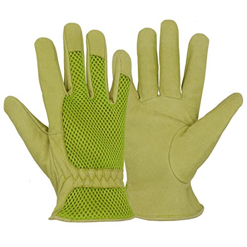 Pigskin Guanti da giardinaggio da donna in pelle di maiale elasticizzati resistenti vestibilit comoda design traspirante e confortevole per rose garden verde