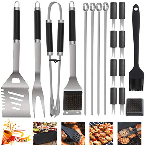 POLIGO 19 Pezzi Strumenti Set Barbecue Professionale Attrezzi Barbecue Premio Acciaio Inox Accessori Barbecue Kit in Custodia di Alluminio Regalo per Barbecue Ideale Regalo di Compleanno Uomo