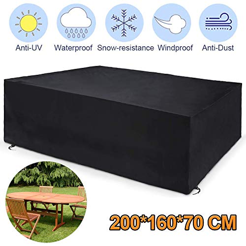 Popolic Copertura per Mobili da Giardino Impermeabile AntiUV Copertura Protettiva per Tavoli 420d Oxford A Prova di Polvere 200 160 70 Cm per Set di Sedute Tavoli da Giardino E Set di Mobili