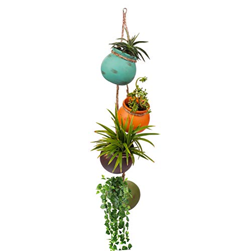 Porta Vasi da Appendere 4 Pezzi  Porta Piante da Appendere in Ceramica Multicolore  Fioriera da Appendere per Montaggio a Parete o Soffitto con Corda di Iuta  Perfetti per Interni ed Esterni