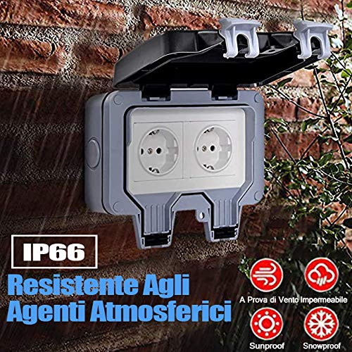 Presa Elettrica da Esterno Presa IP66 Resistente Alle Intemperie e Alla Polvere Per Protezione Della Superficie di Ambienti Umidi con Coperchio a Cerniera Presa a Muro Doppio