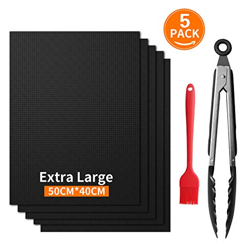 QcoQce 50X40cm Tappetini per Barbecue Extra Grande52 PCS Griglia Tappetini BBQ Resistente al Calore Antiaderente e Riutilizzabile Privo di PFOA Adatto per Barbecue a Carbone e Grill Elettrici