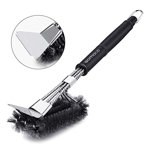Qomolo Spazzola Barbecue con Raschietto Acciaio Inossidabile Spazzola con Isolamento Termico Maniglia Pulizia a 360Perfect Cleaner per Grill Griglie da Cucina