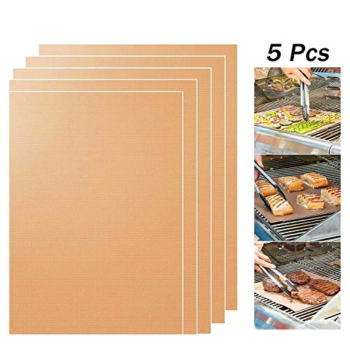 QZT Tappetini per Barbecue Set di 5 Tappetini per Barbecue Antiaderenti Resistenti Riutilizzabili e Lavabili in Lavastoviglie Pulizia Facile e Facile da Usare su Gas Carbone Grill Elettrico