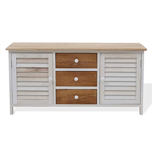 Rebecca Mobili Panca per corridoio Mobile cassapanca Bianco Marrone Legno Stile Country 2 Ante 2 cassetti Misure 44 x 895 x 34 cm HxLxP Art RE4184