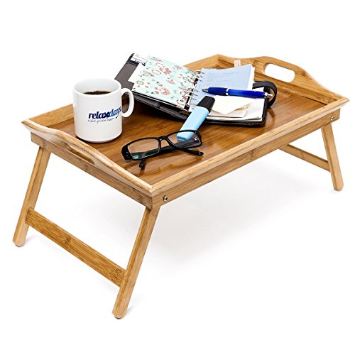 Relaxdays 10018881 Vassoio da Letto 2in1 con Maniglie Pieghevoli Legno Marrone 33x52x25 cm
