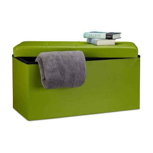 Relaxdays 1001904453 Pouf Pieghevole Panca con Contenitore e Coperchio Rimovibile Tessuto Verde 76 x 38 x 38 cm