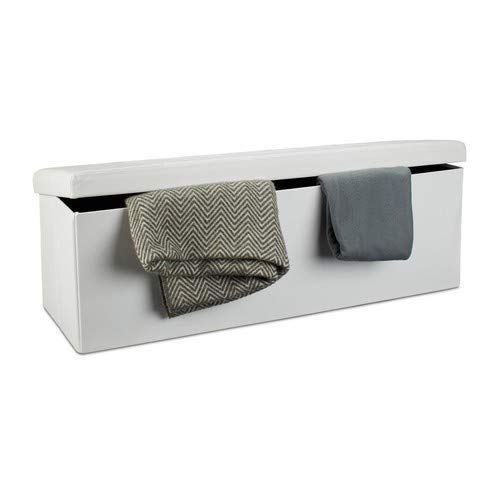 Relaxdays 1001904549 SgabelloCassapanca Pieghevole 140 Litri di Capacita 114 X 38 X 38 cm Bianco