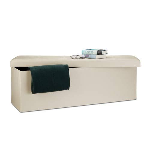 Relaxdays 10019045550 Sgabello Pieghevole Cassapanca Pouf Similpelle Crema 114 x 38 x 38 cm