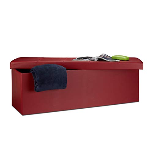 Relaxdays 10019045708 Sgabello Pieghevole Cassapanca Pouf Similpelle Rosso Scuro 114 x 38 x 38 cm