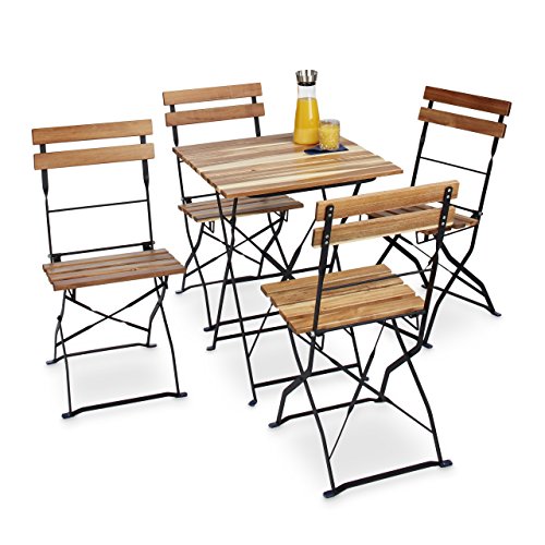 Relaxdays 10020685 Set 4 Pezzi Sedie da Giardino in Metallo E Legno Naturale Senza Braccioli Marrone 44x42x84 cm