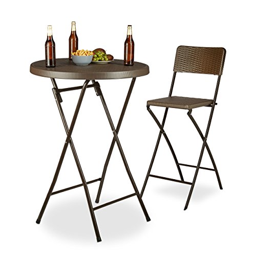 Relaxdays 1002075993 Tavolo Alto Pieghevole Rotondo Marrone 80x80x110 cm