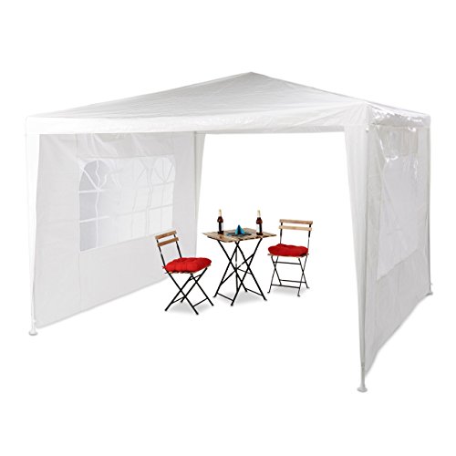 Relaxdays 1002081049 Gazebo 3x3 m Giardino 2 Pareti Laterali Telaio in Metallo Telo in PE Feste allAperto Bianco
