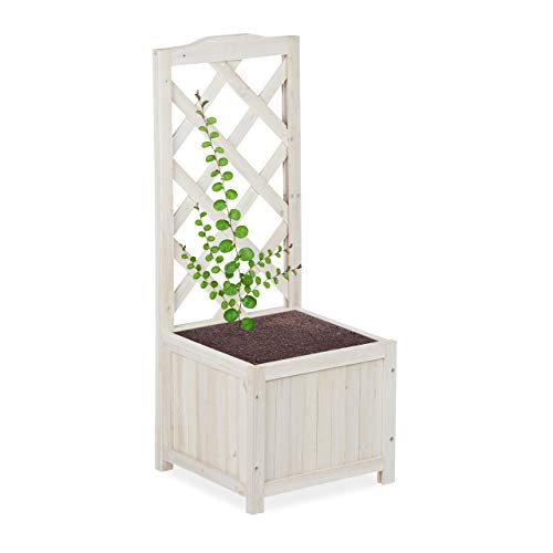 Relaxdays Bianco Fioriera con Spalliera Impermeabile in Legno per Balcone Giardino Rose Portavasi 20 l 90 cm