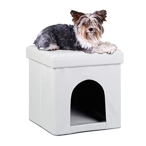 Relaxdays Cuccia Puff Pieghevole per CaneGatto Finta Pelle 38 X 38 X 38 cm Bianco