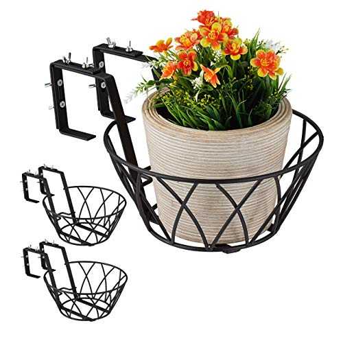 Relaxdays Fioriera da Balcone Set da 3 Portavaso Metallo Regolabile Supporto per Vasi da RinghieraHxD 11x25 Nero Taglia m
