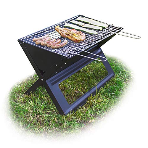 Relaxdays Grill Portatile con Griglie per Cottura e Carbonella Pieghevole per Picnic e Campeggio 30x455x30cm Nero