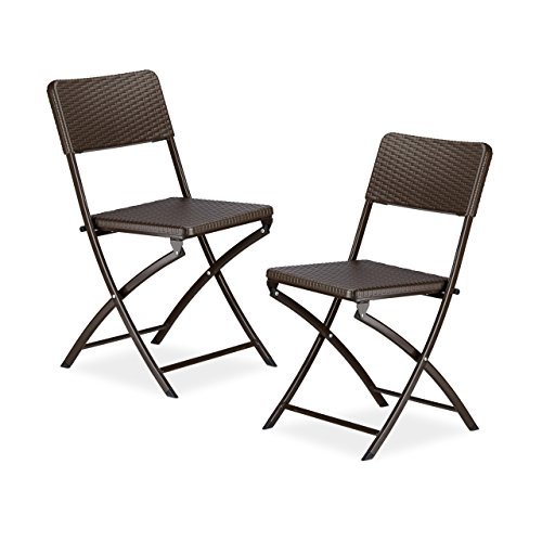 Relaxdays Klappstuhl Bastian 2er Gartenstuhl klappbar HBT 82 x 44 x 50 cm Balkonstuhl im Set Als Sitzgruppe RattanOptik Braun Sedia da Giardino Pieghevole in Stile Modello Marrone 2 Pezzi
