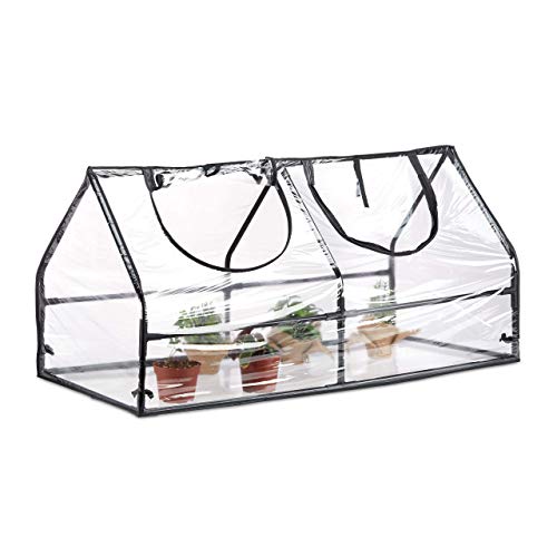 Relaxdays Mini Serra in PVC ad Incastro Tetto Spiovente da Esterno Letto Caldo Trasparente