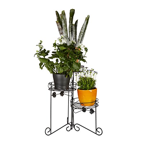 Relaxdays Scaffale Porta Piante in Metallo Verniciato a Polvere 3 Ripiani Fiori Decorativo H 50 cm Fioriera nero