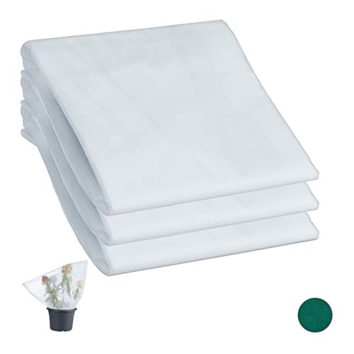 Relaxdays Teli Antigelo per Piante Set da 3 Tessuto Non Tessuto per Alberi Arbusti e Fiori con Cordoncino Bianco HxL 80 x 100 cm