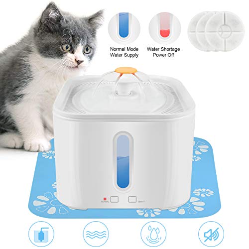 RIOGOO Fontana per Gatti distributore di Acqua per Animali Domestici 25L 84oz con Pompa di spegnimento Automatico distributore di Acqua Intelligente per Gatti con indicatore Luminoso a LED