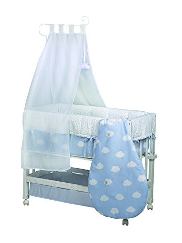 Roba Culla 3 in 1 nuvoletta Azzurra Funzione Cosleeping con Dondolo e con Ruote Legno Bianco Incluso Tessile e Sacco Nanna
