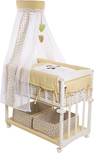 Roba Culla 4 in 1 Culla safari Funzione con Dondolo con Ruote Cosleeping e Panchina Tessile e Biancheria per la Culla 80x80cm Tutto Incluso