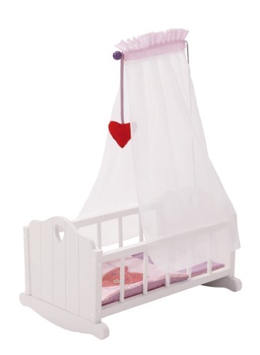 roba Culla per Bambole della Collezione per Bambole fienchen Inclusa Parte Tessile Biancheria Letto e Baldacchino in Legno Laccato Bianco